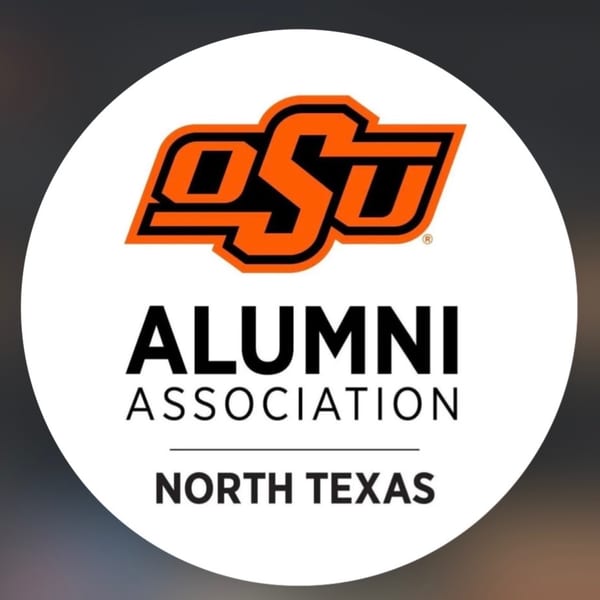 Oklahoma State University Alumni Association North Texas logo, featuring an orange OSU emblem on a white circle.