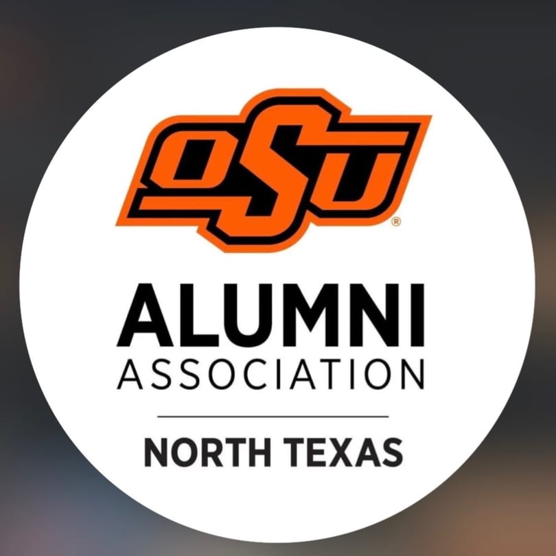 Oklahoma State University Alumni Association North Texas logo, featuring an orange OSU emblem on a white circle.